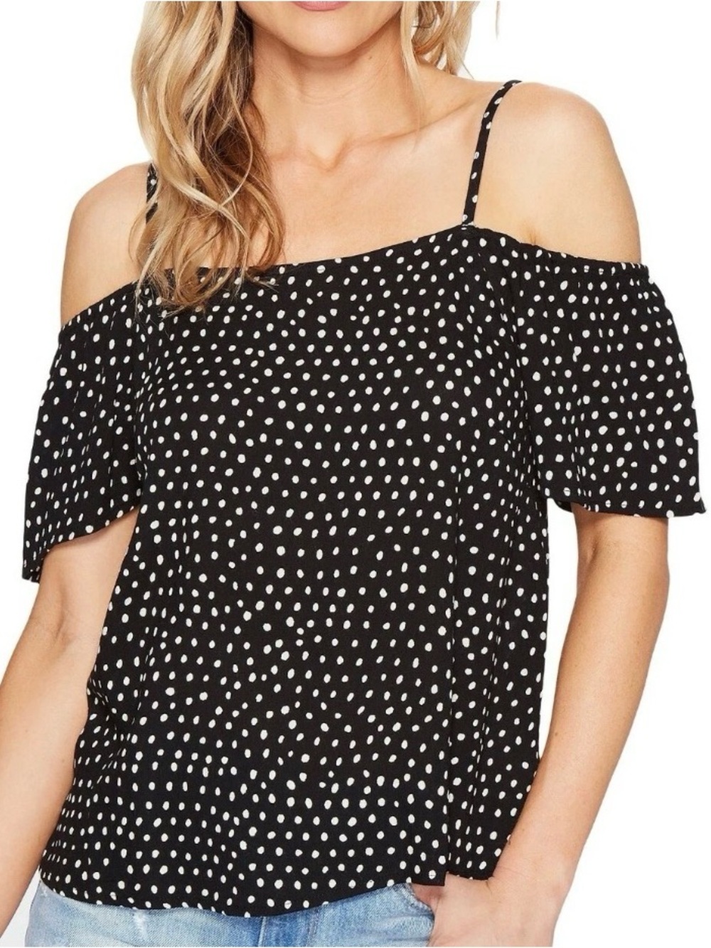 Billabong Black and White Polka Dot Cold-Shoulder Top